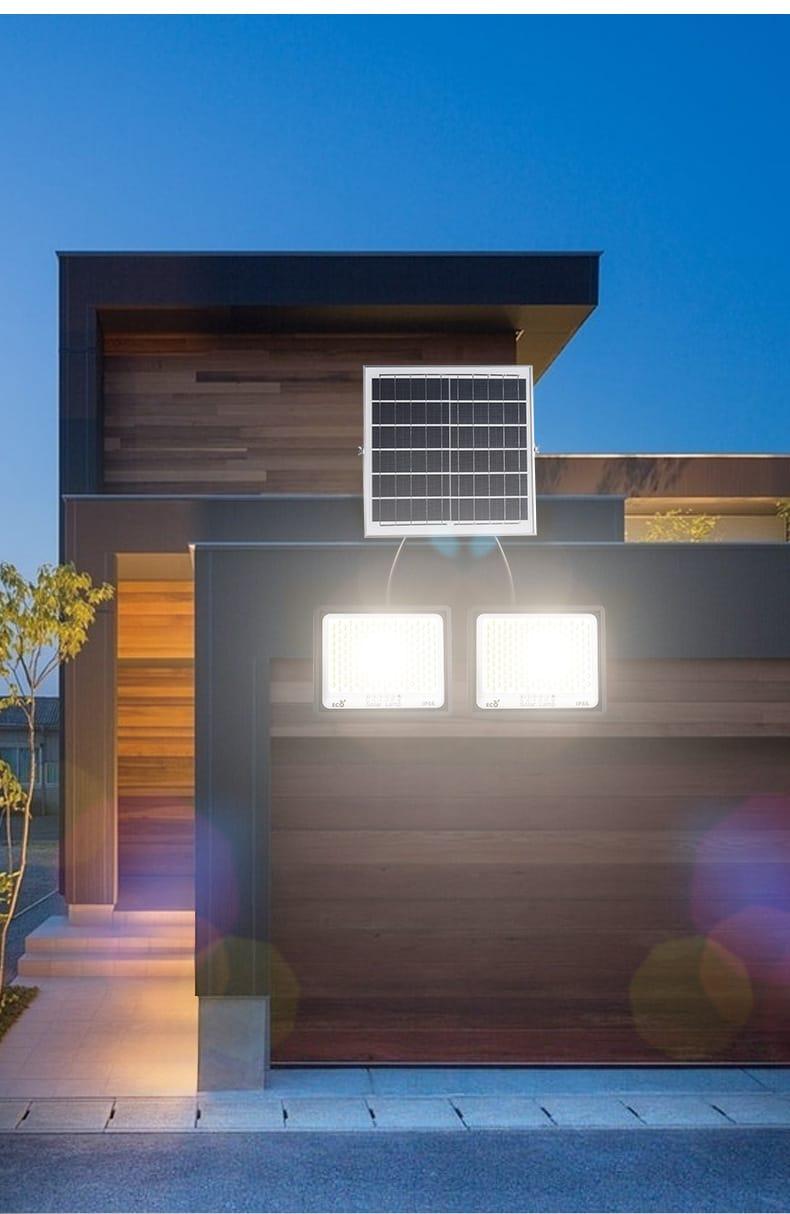 Set 2 x Proiector Solar 100 W + Panou Fotovoltaic , Lampa Solara Dubla, Autonomie 14 ore